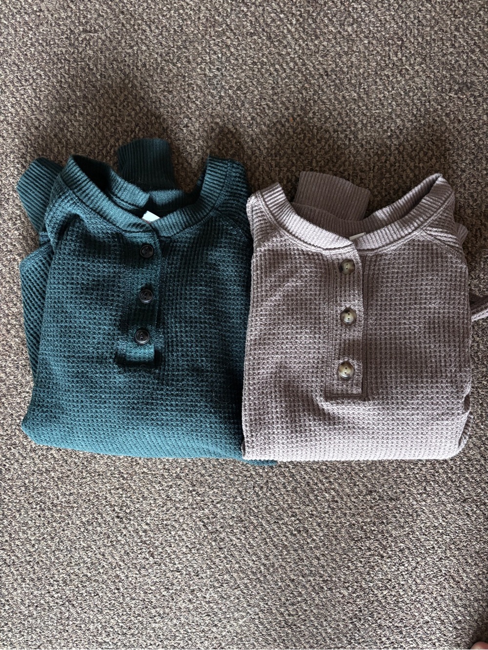 Old Navy Long-Sleeve Waffle Henley Duo - Teal Green and Tan